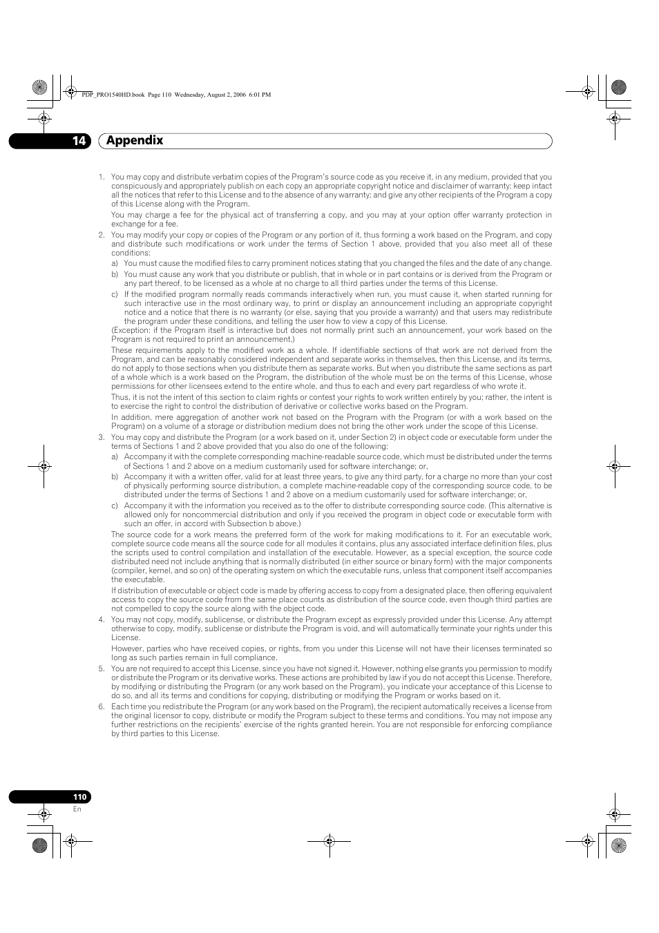 Appendix 14 | Pioneer PRO-940HD User Manual | Page 110 / 120