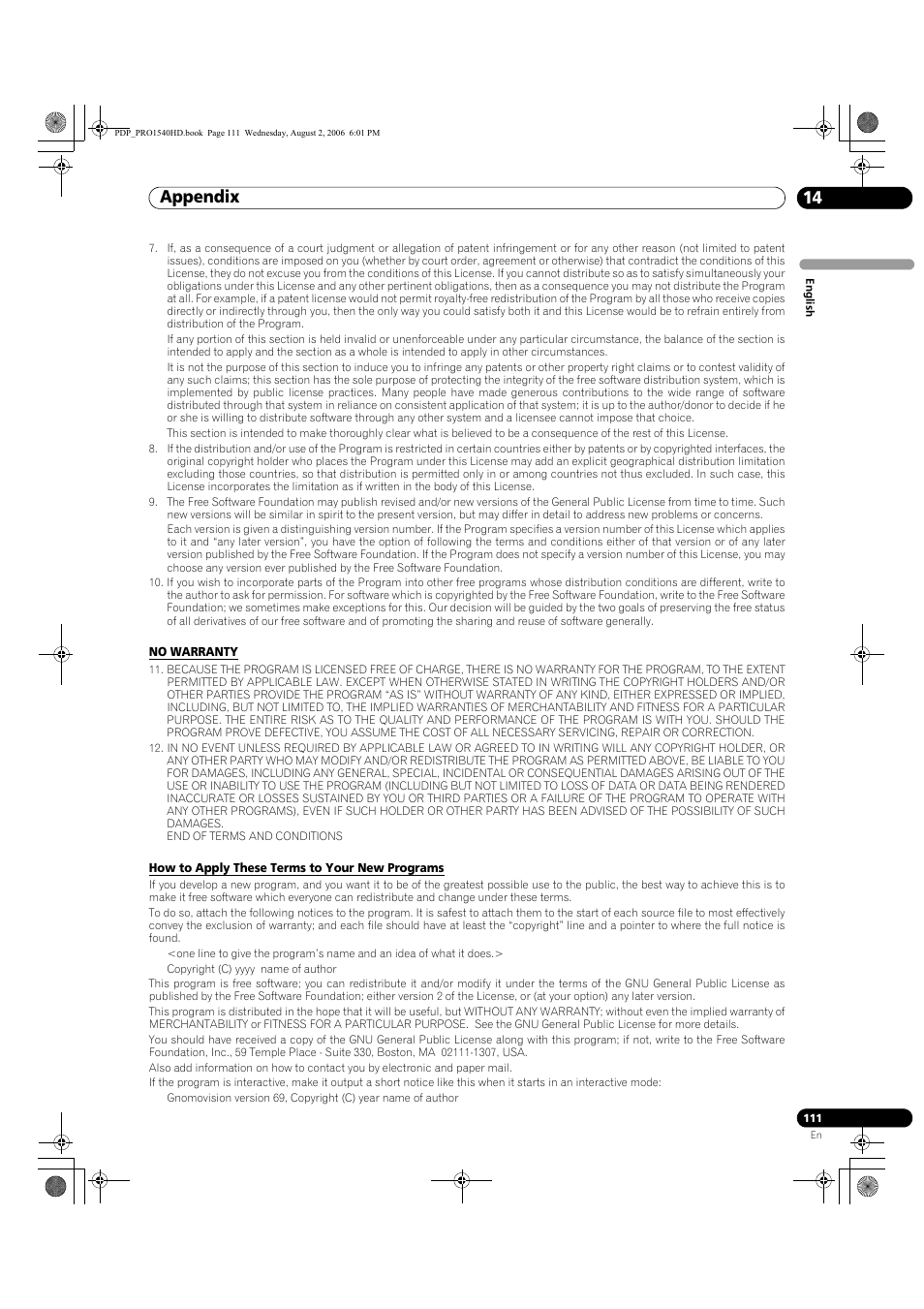 Appendix 14 | Pioneer PRO-940HD User Manual | Page 111 / 120