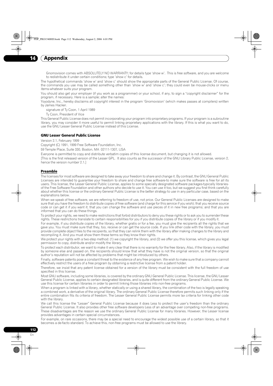 Appendix 14 | Pioneer PRO-940HD User Manual | Page 112 / 120