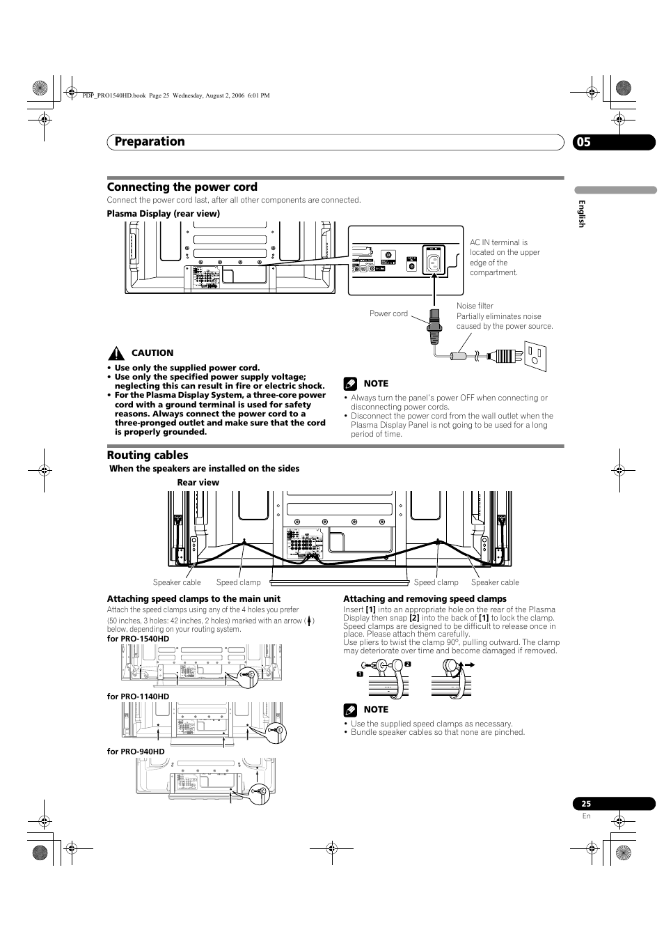 Connecting the power cord routing cables, Preparation 05, Connecting the power cord | Routing cables | Pioneer PRO-940HD User Manual | Page 25 / 120