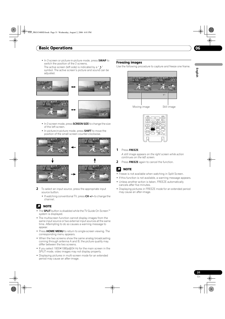 Freezing images, Basic operations 06 | Pioneer PRO-940HD User Manual | Page 31 / 120