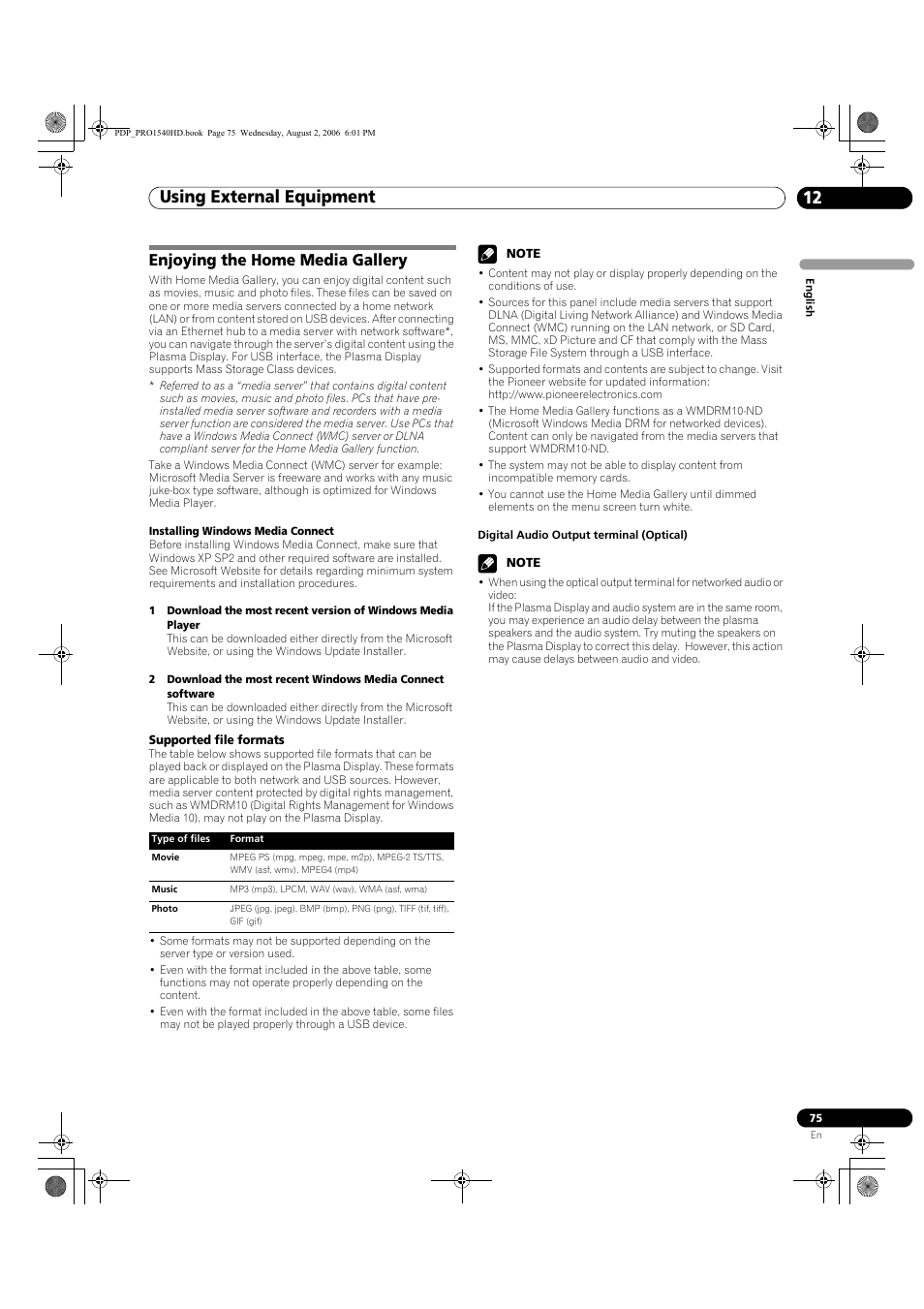 Enjoying the home media gallery, Using external equipment 12 | Pioneer PRO-940HD User Manual | Page 75 / 120