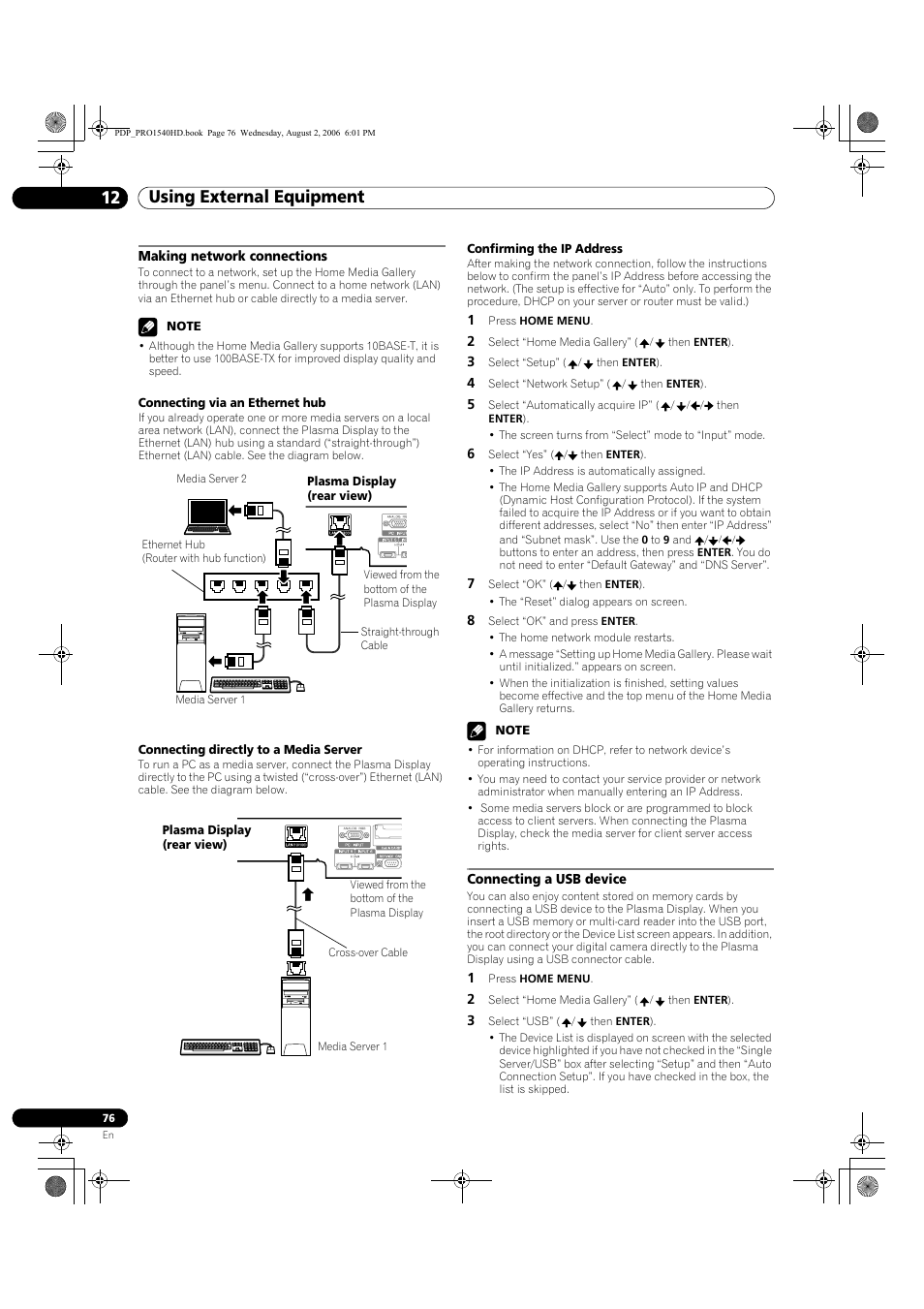 Making network connections connecting a usb device, Using external equipment 12 | Pioneer PRO-940HD User Manual | Page 76 / 120