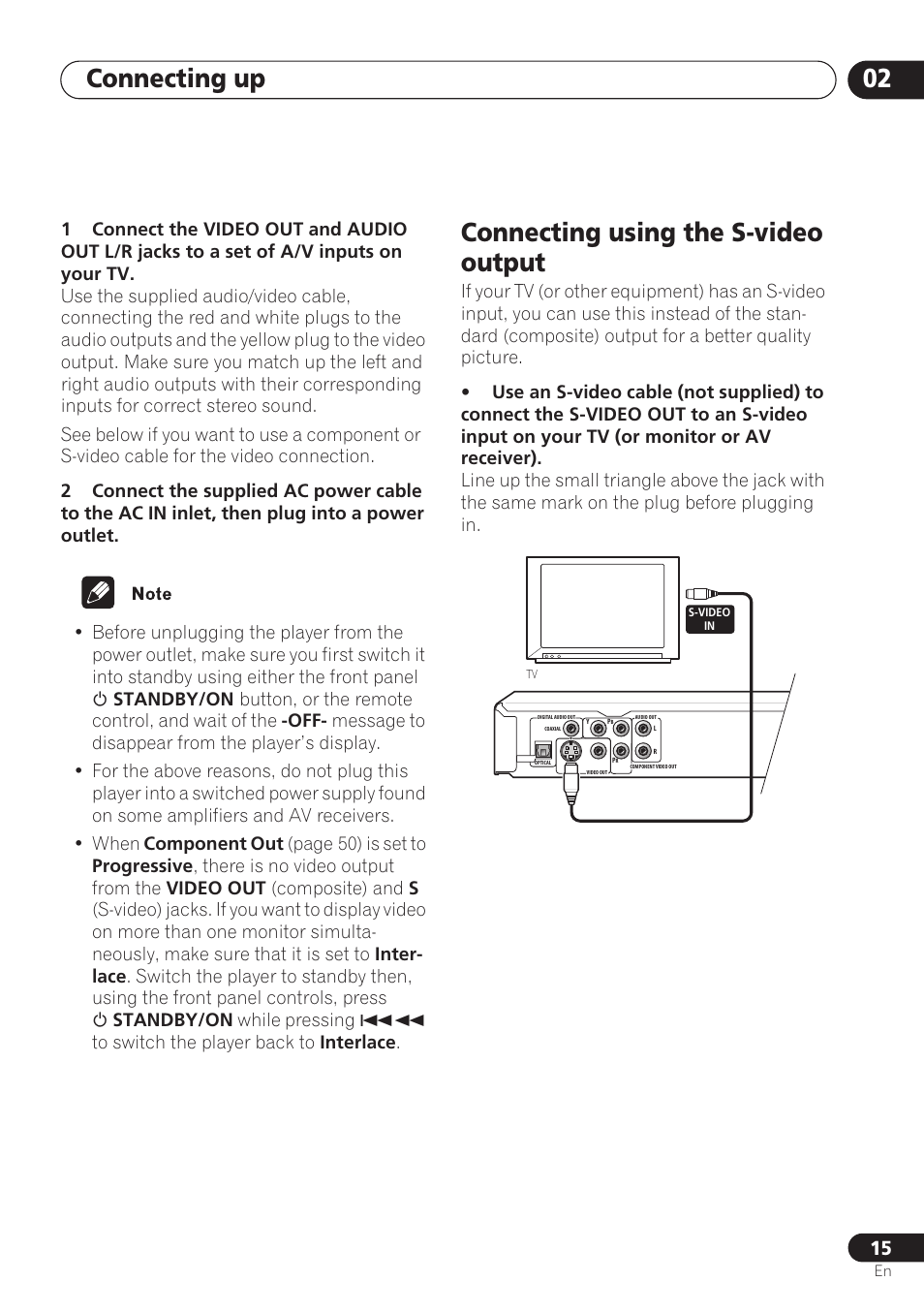 Connecting using the s-video output, Connecting up 02 | Pioneer DV-260 User Manual | Page 15 / 68