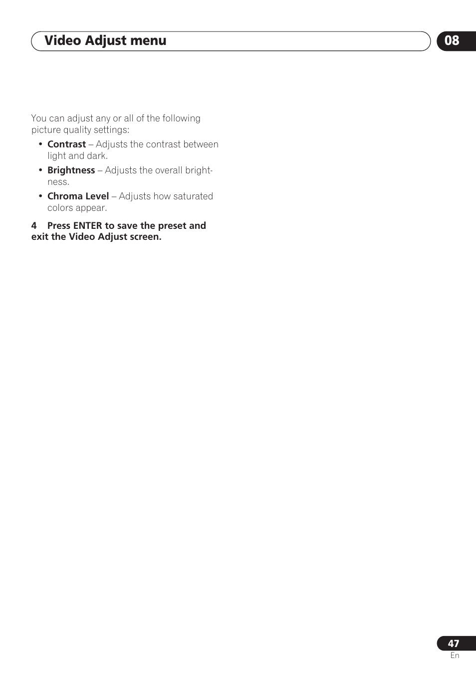 Video adjust menu 08 | Pioneer DV-260 User Manual | Page 47 / 68