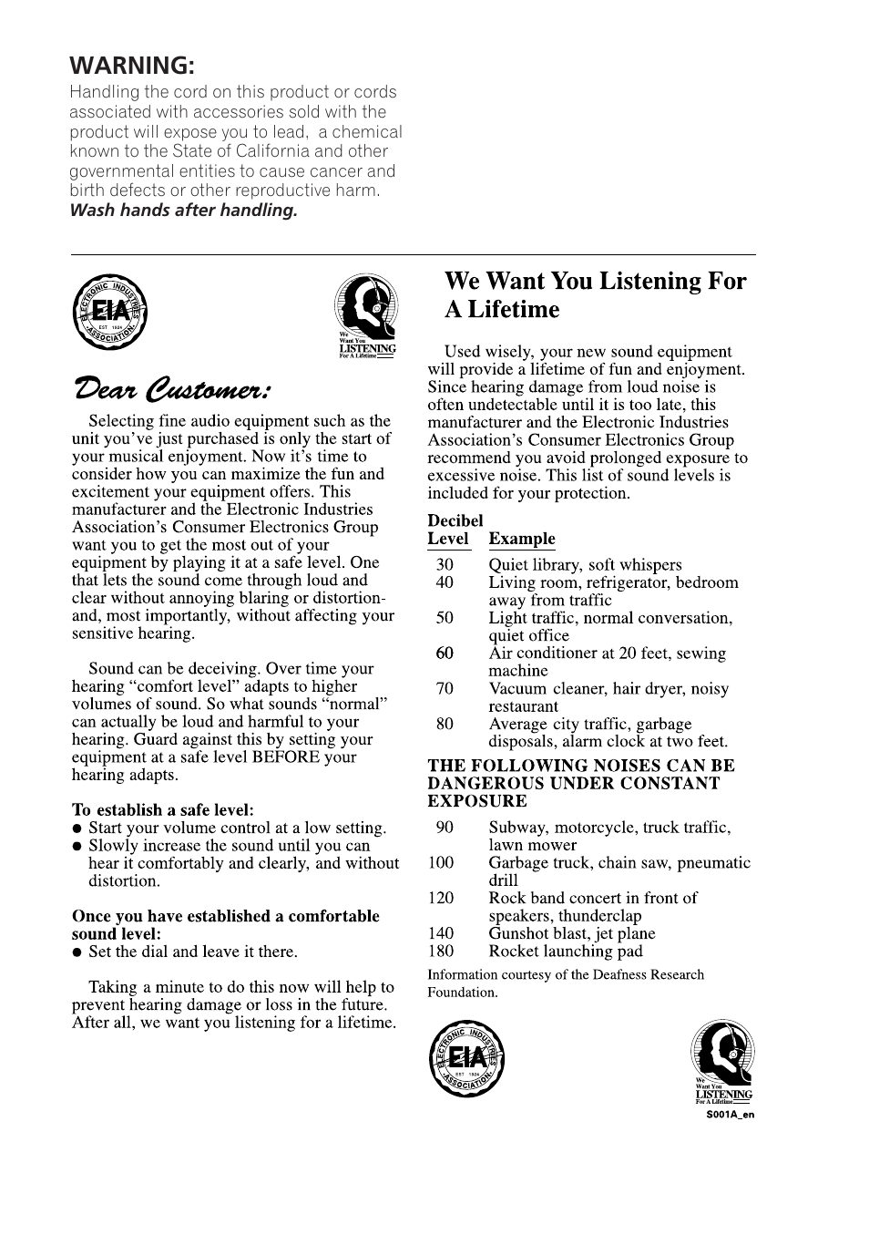 Warning | Pioneer DV-260 User Manual | Page 5 / 68