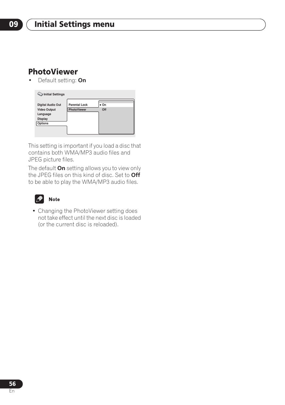 Photoviewer, Initial settings menu 09 | Pioneer DV-260 User Manual | Page 56 / 68