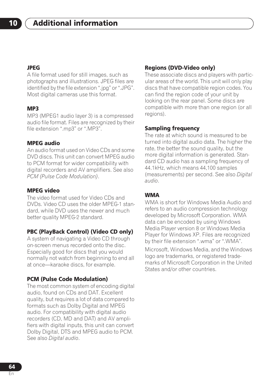 Additional information 10 | Pioneer DV-260 User Manual | Page 64 / 68