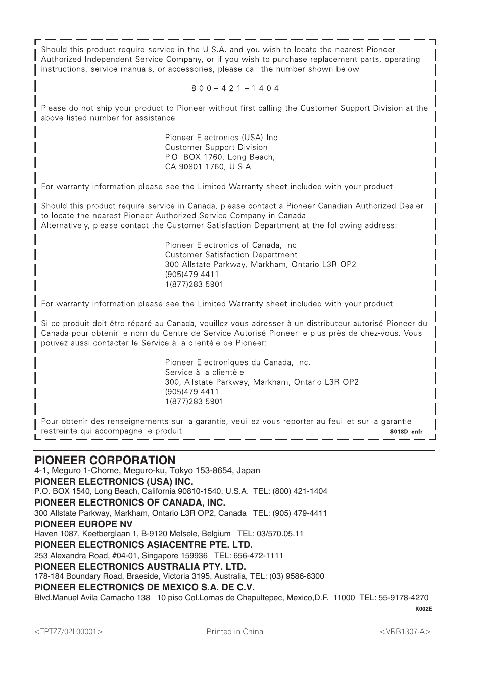 Pioneer corporation | Pioneer DV-260 User Manual | Page 68 / 68