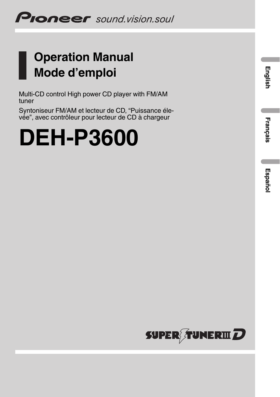 Pioneer DEH-P3600 User Manual | 124 pages