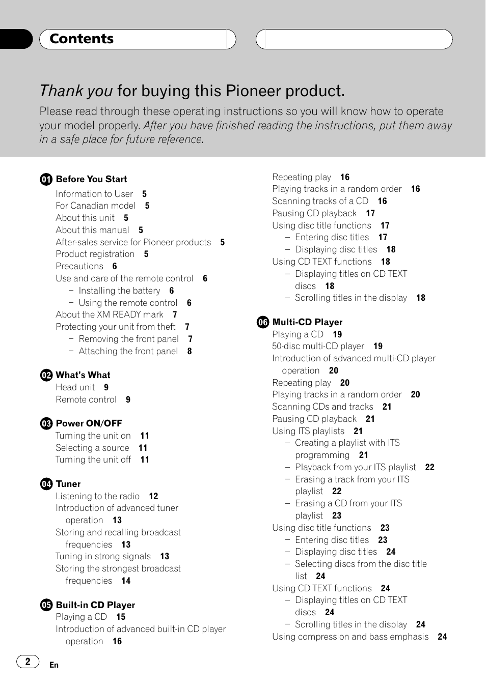 Pioneer DEH-P3600 User Manual | Page 2 / 124