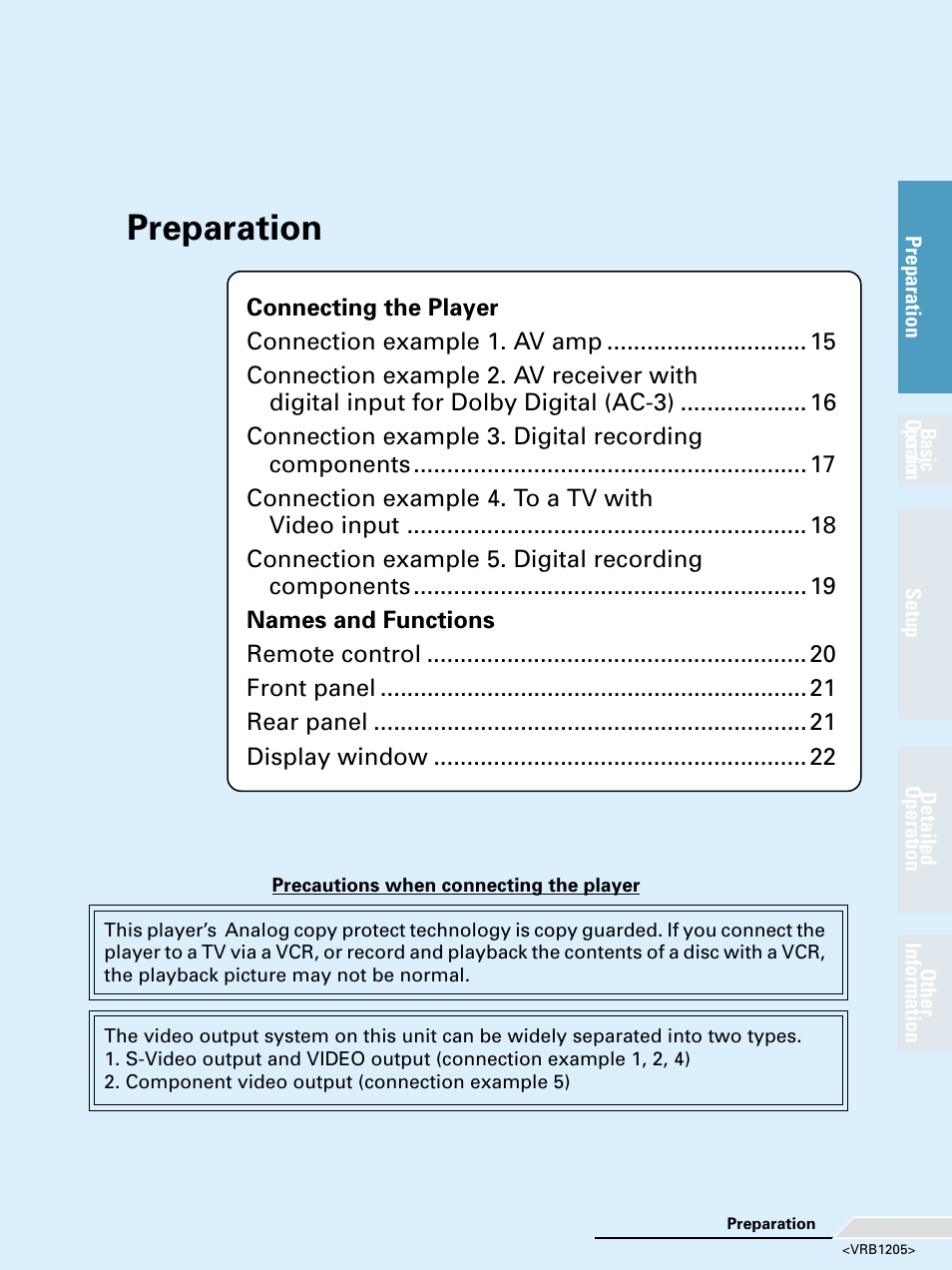 Preparation | Pioneer DV-05 User Manual | Page 13 / 62