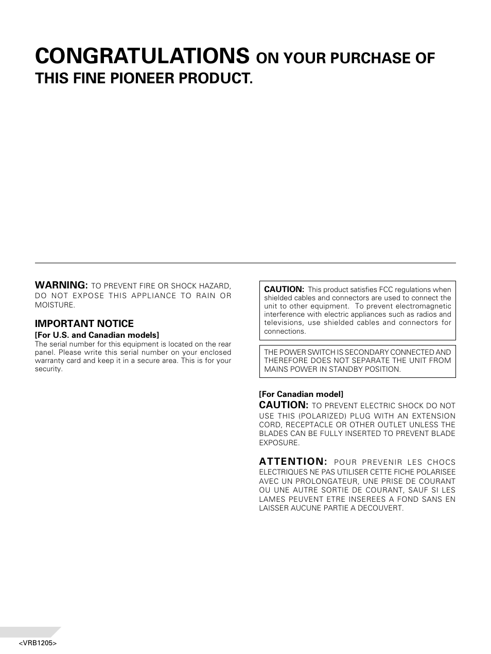 On your purchase of this fine pioneer product | Pioneer DV-05 User Manual | Page 2 / 62