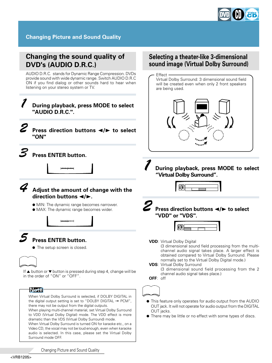 Changing the sound quality of dvd's (audio d.r.c.) | Pioneer DV-05 User Manual | Page 38 / 62