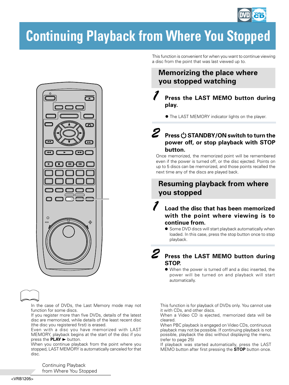 Continuing playback from where you stopped, Resuming playback from where you stopped | Pioneer DV-05 User Manual | Page 44 / 62