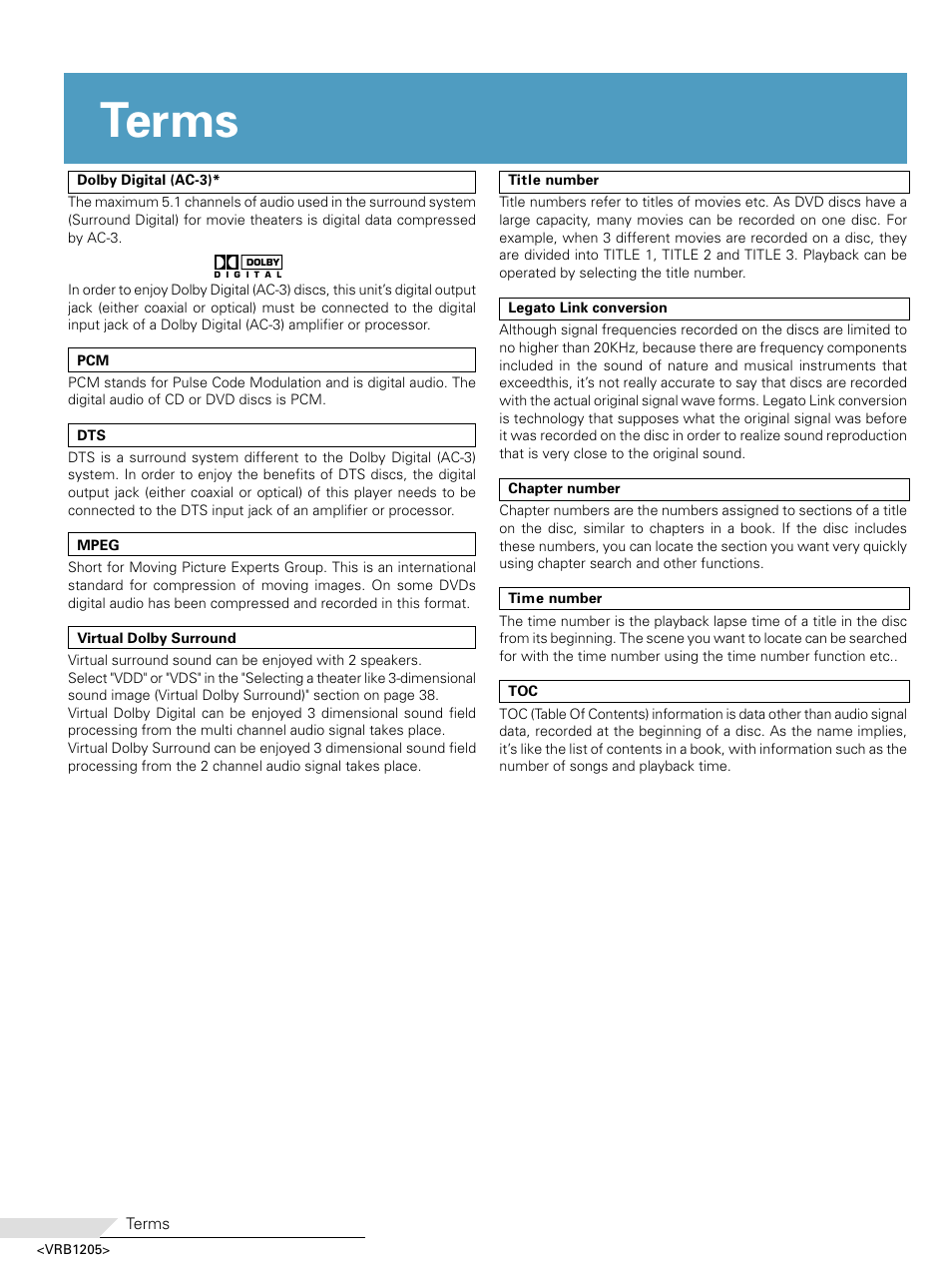 Terms | Pioneer DV-05 User Manual | Page 56 / 62