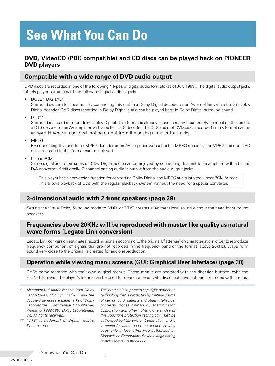 See what you can do, Dimensional audio with 2 front speakers (page 38) | Pioneer DV-05 User Manual | Page 6 / 62