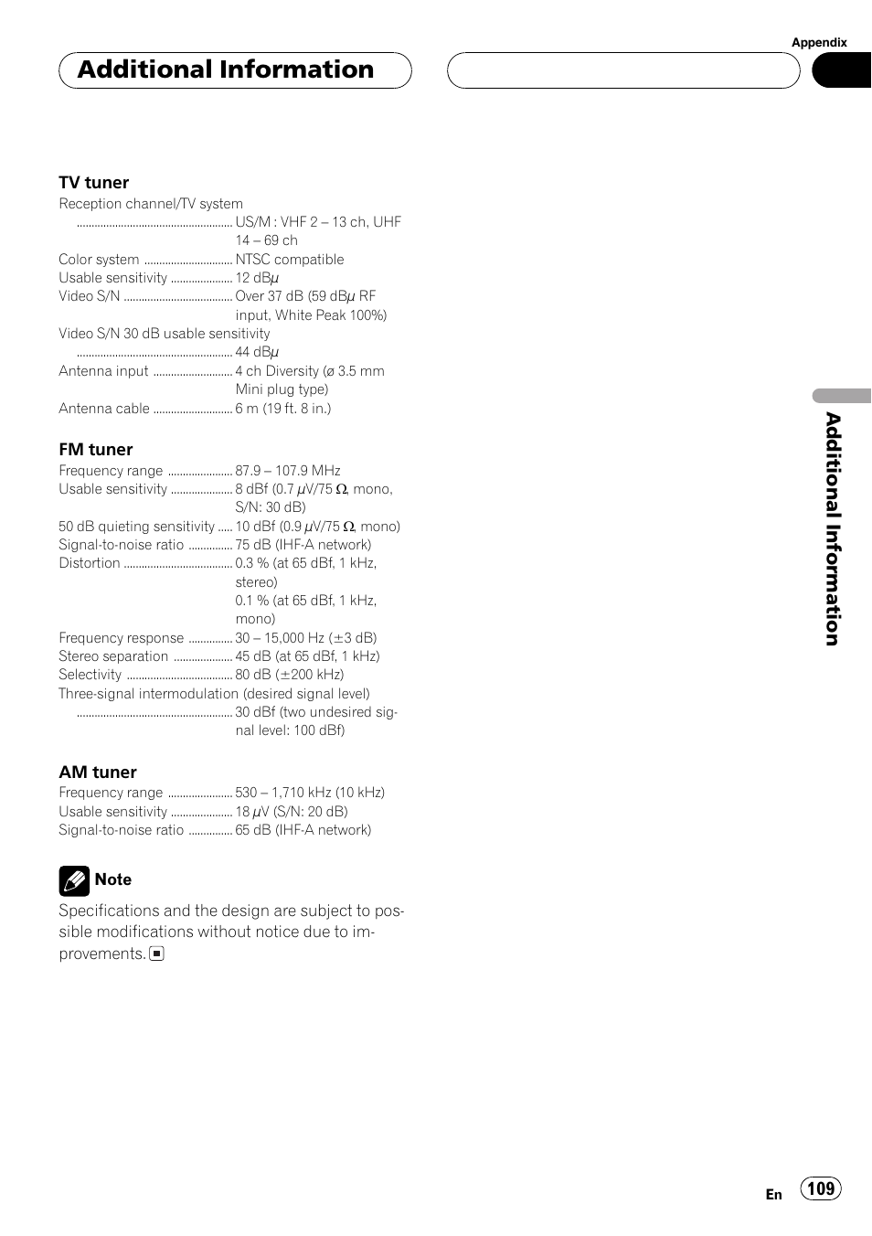 Additionalinformation | Pioneer AVH-P7500DVD User Manual | Page 109 / 112