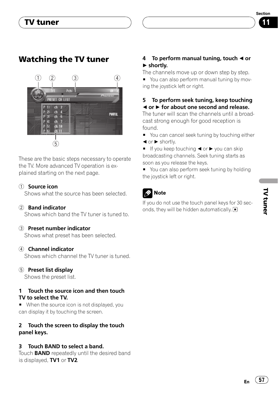 Tv tuner watching the tv tuner 57, Watching the tv tuner, Tv tuner | Pioneer AVH-P7500DVD User Manual | Page 57 / 112