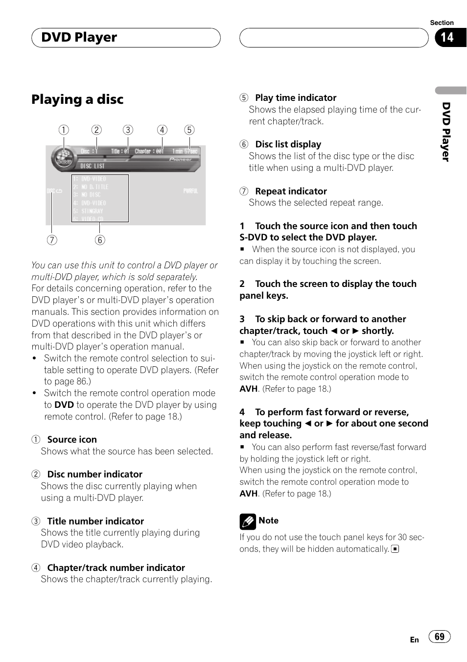 Dvd player playing a disc 69, Playing a disc, Dvd player | Pioneer AVH-P7500DVD User Manual | Page 69 / 112