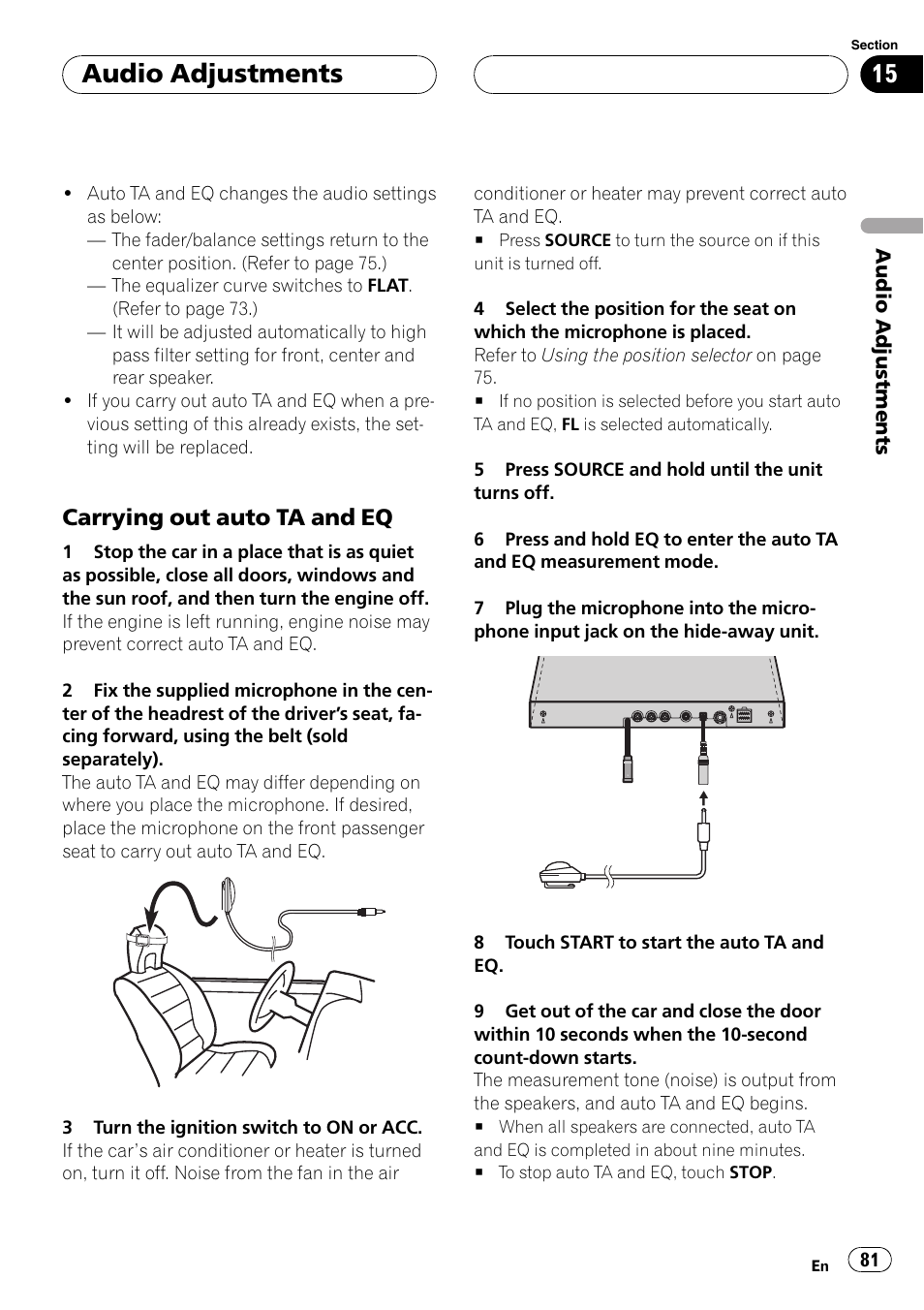 Audio adjustments, Carrying out auto ta and eq | Pioneer AVH-P7500DVD User Manual | Page 81 / 112