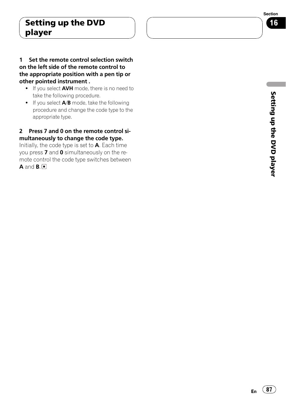 Setting up the dvd player | Pioneer AVH-P7500DVD User Manual | Page 87 / 112
