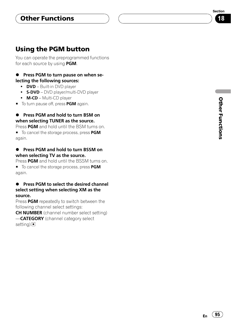 Using the pgm button 95, Using the, Using the pgm button | Other functions | Pioneer AVH-P7500DVD User Manual | Page 95 / 112