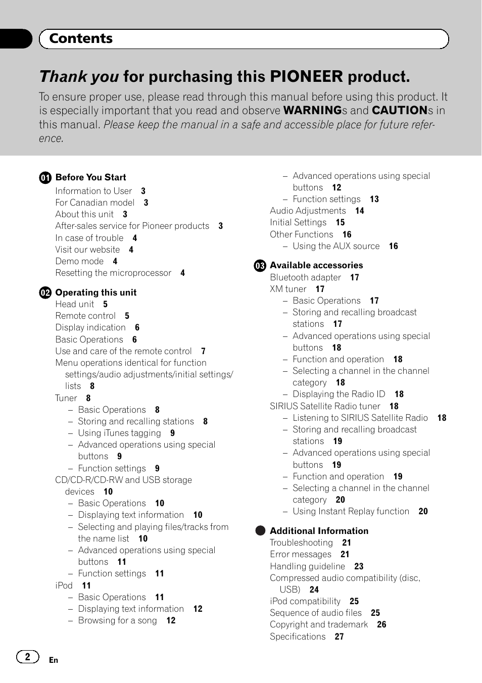 Pioneer SUPERTUNERD DEH-P5200HD User Manual | Page 2 / 88