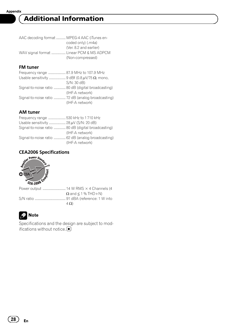 Additional information | Pioneer SUPERTUNERD DEH-P5200HD User Manual | Page 28 / 88
