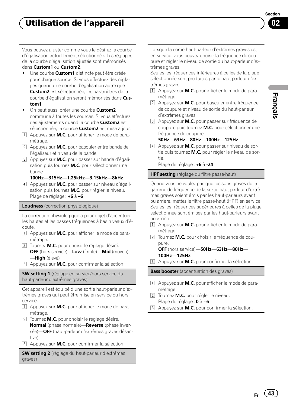 02 utilisation de l ’appareil, Français | Pioneer SUPERTUNERD DEH-P5200HD User Manual | Page 43 / 88