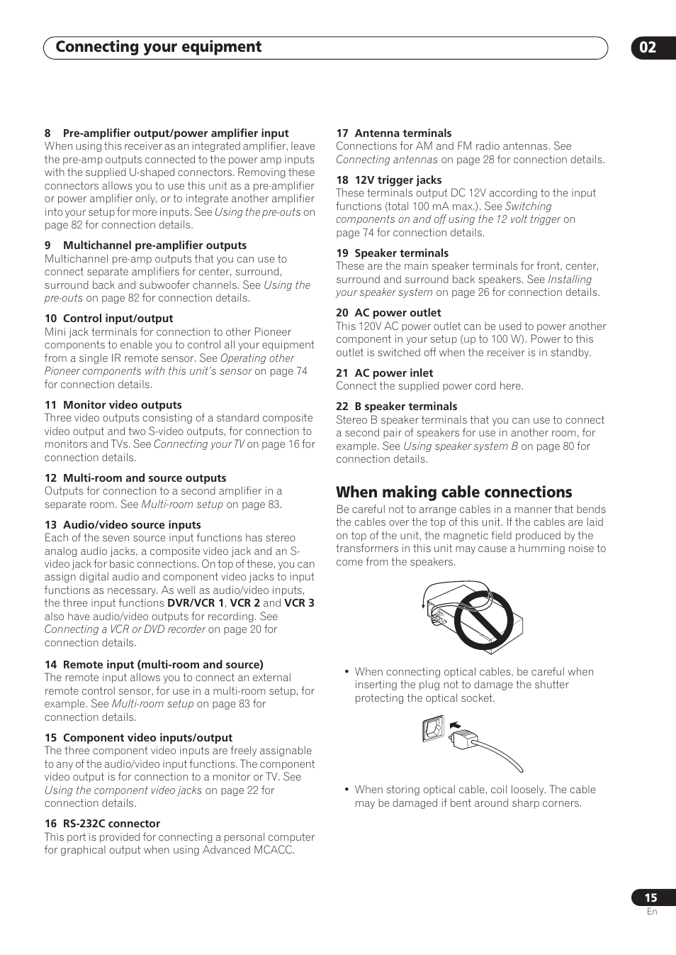 When making cable connections, Connecting your equipment 02 | Pioneer VSX-59TXi User Manual | Page 15 / 112