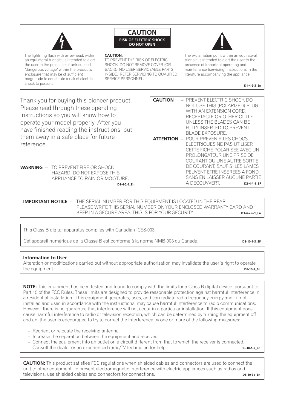 Caution | Pioneer VSX-59TXi User Manual | Page 2 / 112