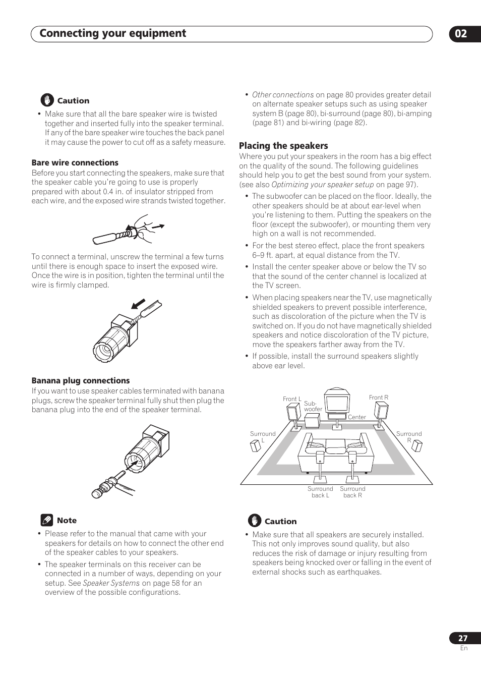 Placing the speakers, Connecting your equipment 02 | Pioneer VSX-59TXi User Manual | Page 27 / 112