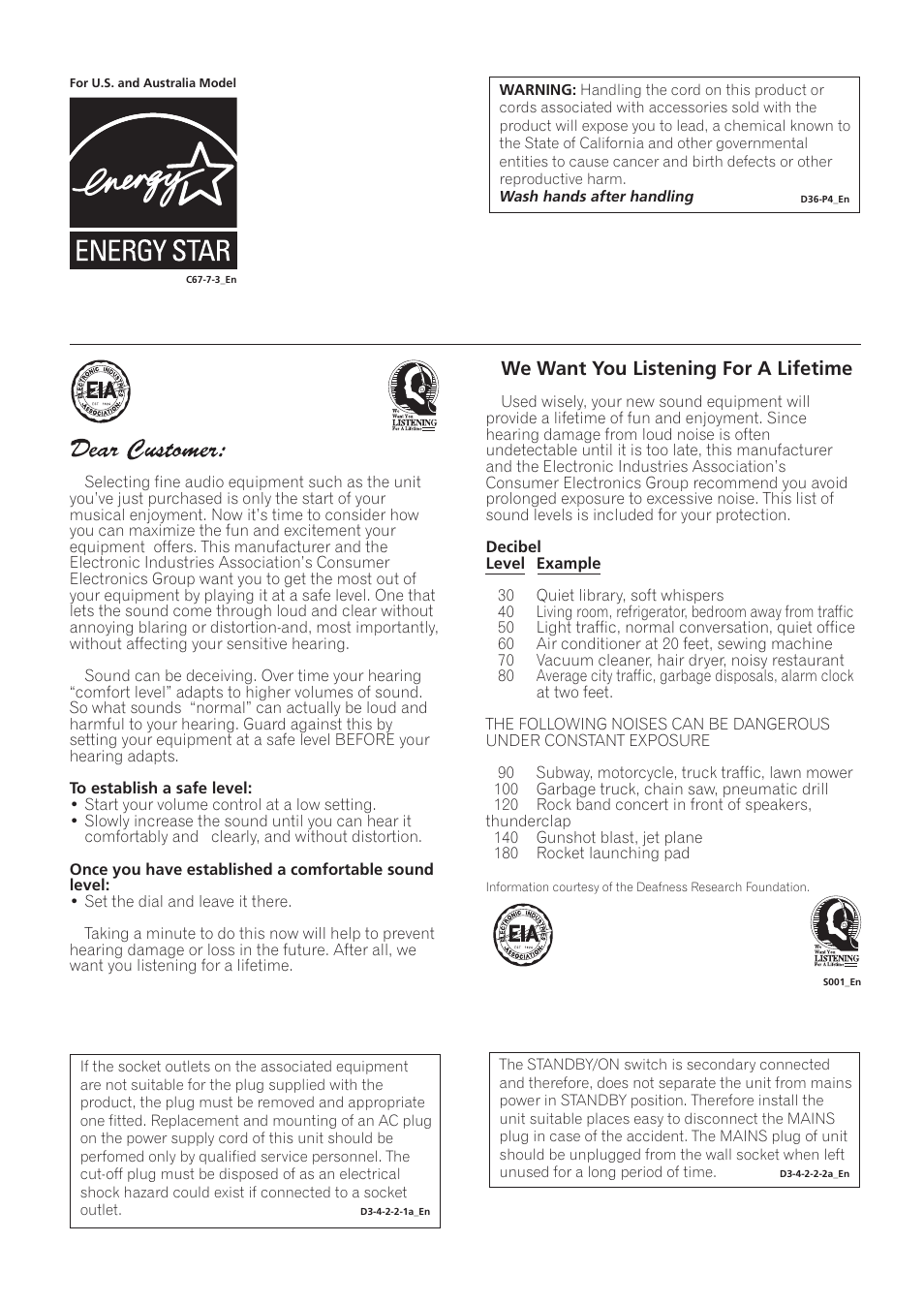 We want you listening for a lifetime | Pioneer VSX-59TXi User Manual | Page 4 / 112