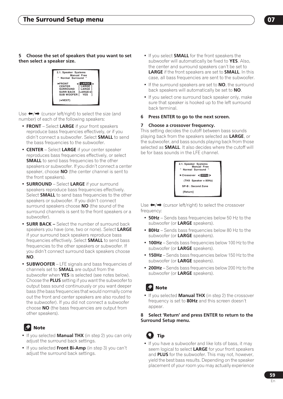 The surround setup menu 07 | Pioneer VSX-59TXi User Manual | Page 59 / 112