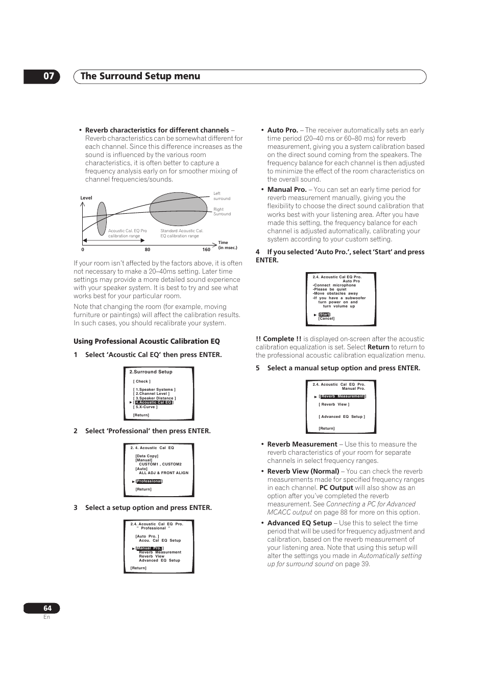 The surround setup menu 07, Using professional acoustic calibration eq | Pioneer VSX-59TXi User Manual | Page 64 / 112