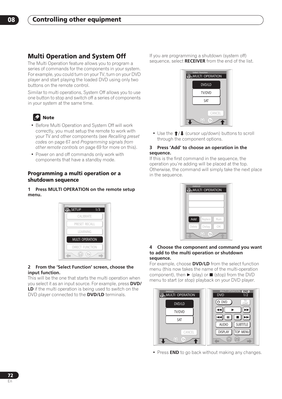 Multi operation and system off, Controlling other equipment 08 | Pioneer VSX-59TXi User Manual | Page 72 / 112