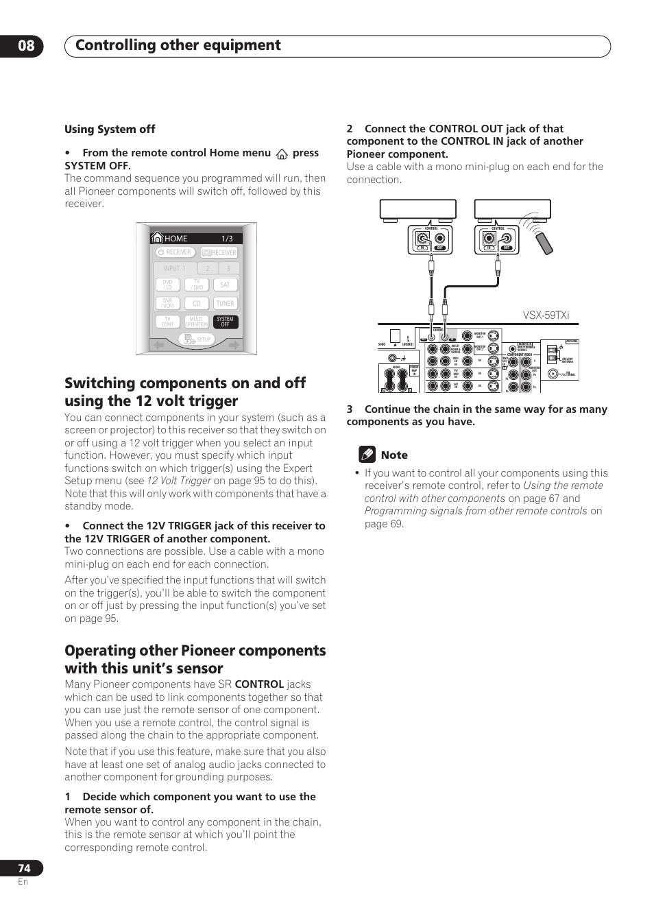 Controlling other equipment 08, Using system off, Vsx-59txi | Pioneer VSX-59TXi User Manual | Page 74 / 112