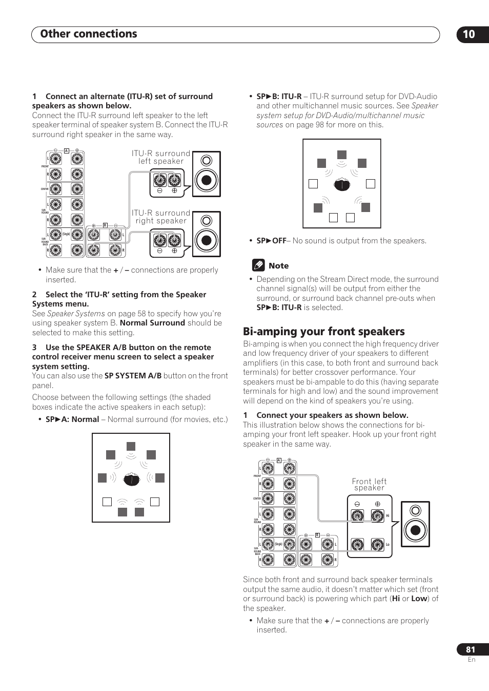 Bi-amping your front speakers, Other connections 10 | Pioneer VSX-59TXi User Manual | Page 81 / 112