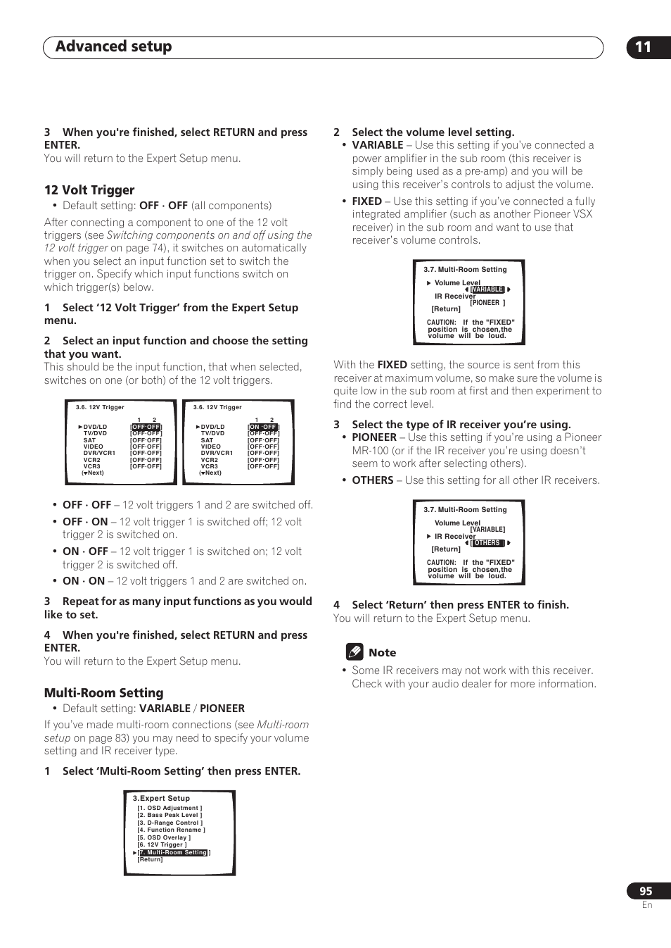 12 volt trigger, Multi-room setting, Advanced setup 11 | Pioneer VSX-59TXi User Manual | Page 95 / 112