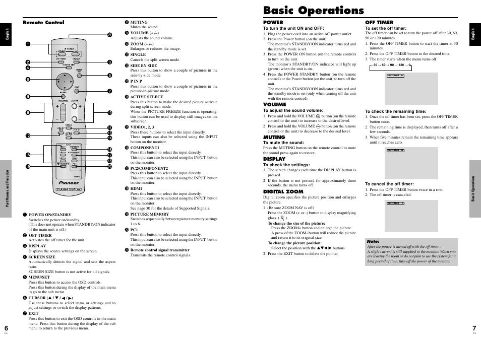 Basic operations | Pioneer Elite PureVision PRO 1410HD User Manual | Page 7 / 19