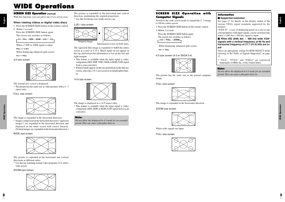 Wide operations | Pioneer Elite PureVision PRO 1410HD User Manual | Page 8 / 19