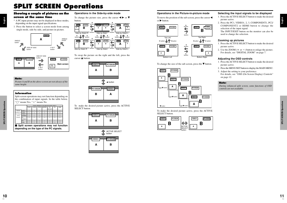 Split screen operations | Pioneer Elite PureVision PRO 1410HD User Manual | Page 9 / 19