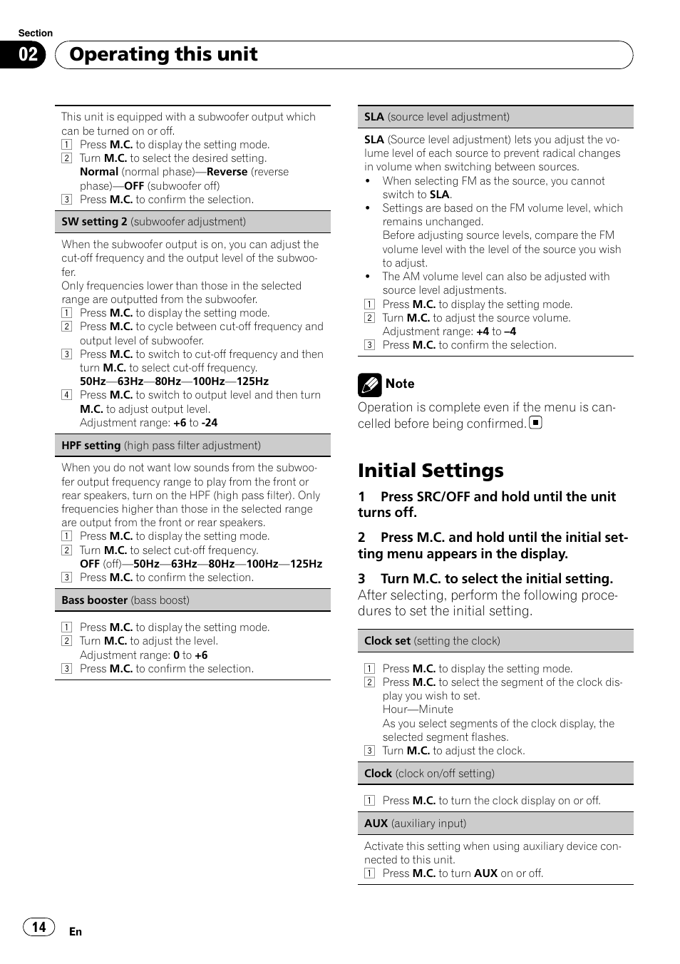 Initial settings, Operating this unit | Pioneer DEH-3200UB User Manual | Page 14 / 80