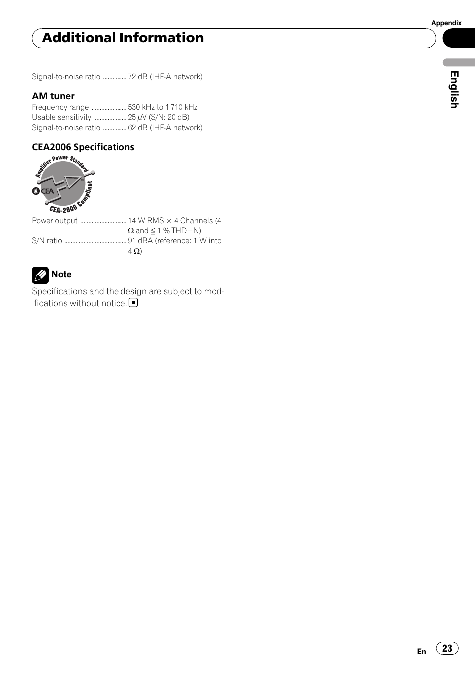 Additional information, English | Pioneer DEH-3200UB User Manual | Page 23 / 80