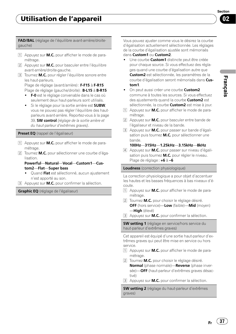Utilisation de l ’appareil, Français | Pioneer DEH-3200UB User Manual | Page 37 / 80