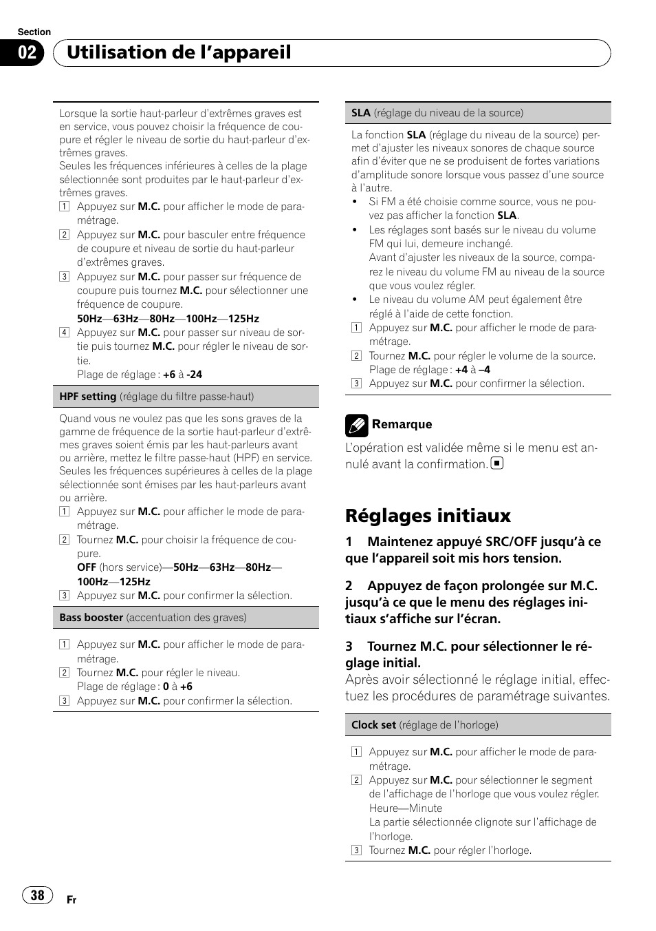Réglages initiaux, Utilisation de l ’appareil | Pioneer DEH-3200UB User Manual | Page 38 / 80