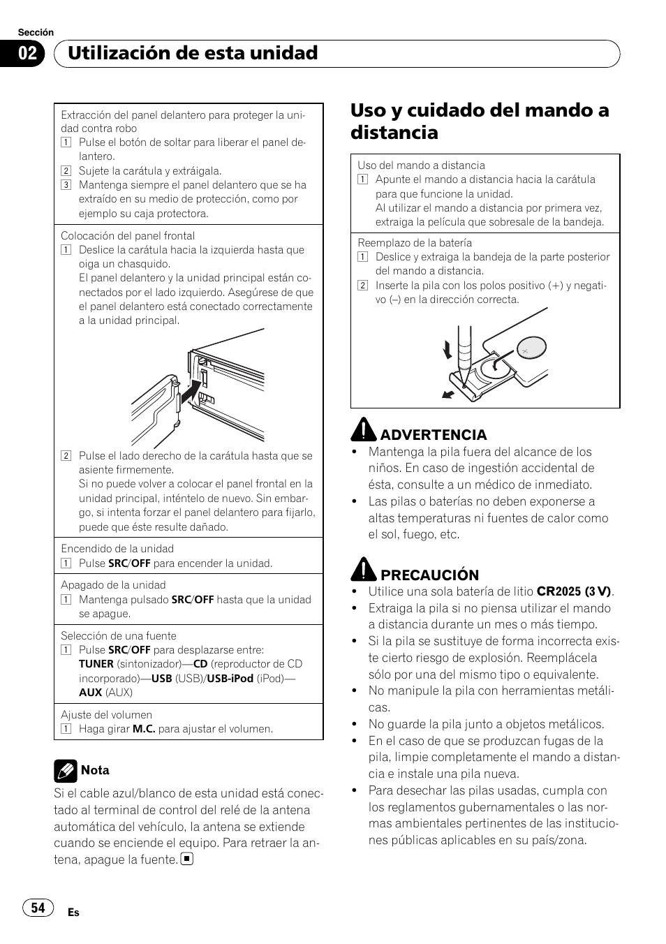 Uso y cuidado del mando a distancia, Utilización de esta unidad | Pioneer DEH-3200UB User Manual | Page 54 / 80