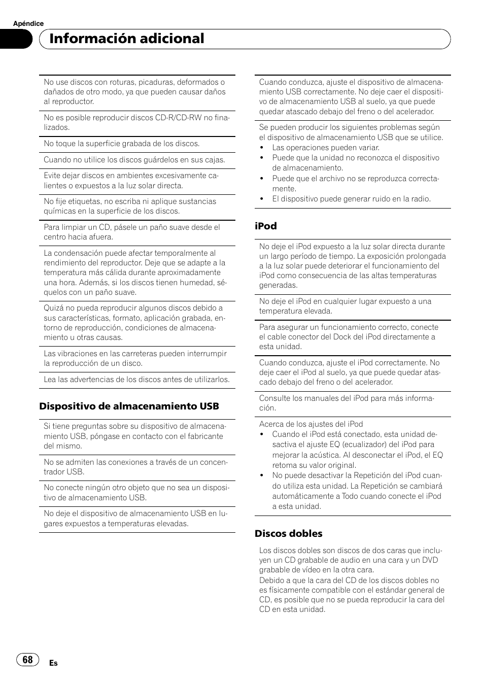 Información adicional | Pioneer DEH-3200UB User Manual | Page 68 / 80