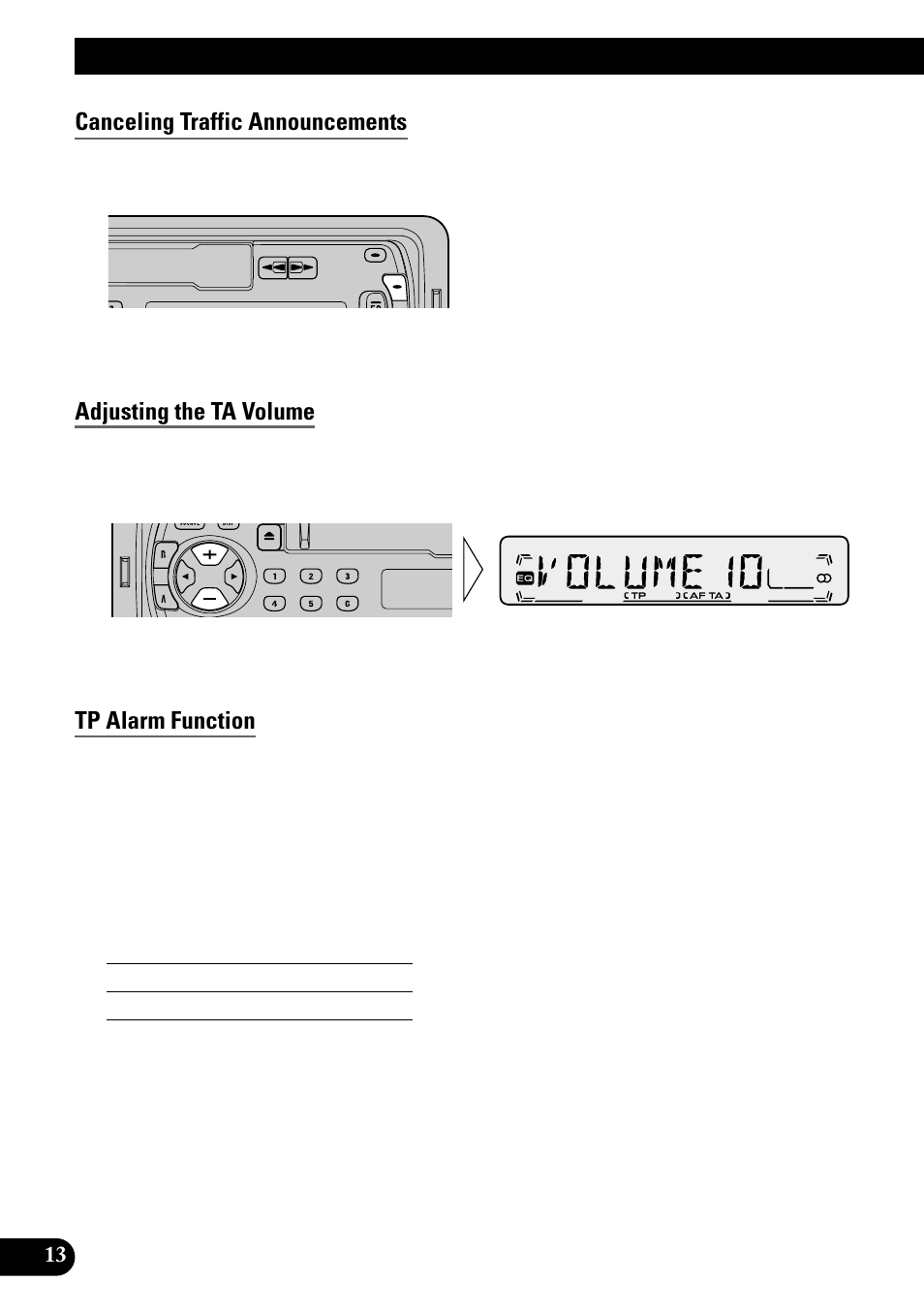 Canceling traffic announcements, Adjusting the ta volume, Tp alarm function | Using rds functions | Pioneer KEH-P1010R User Manual | Page 14 / 88